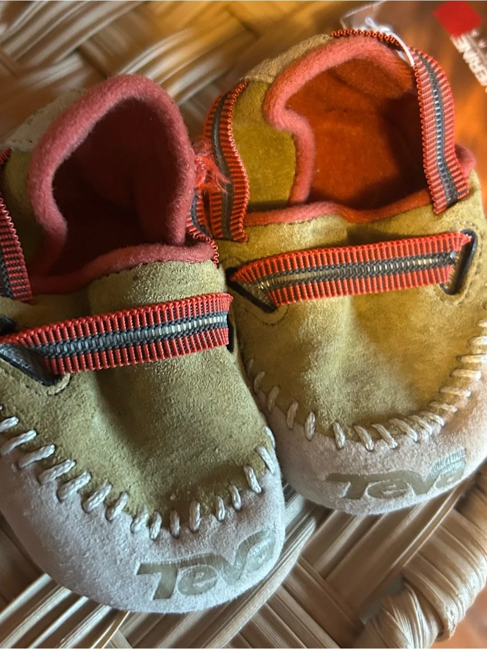 Wolverine Suede Kids Moccasins with Coral Trim